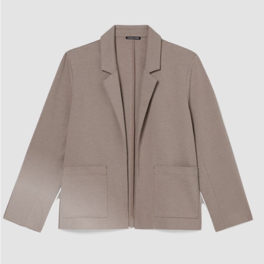 Eileen Fisher Organic Cotton Ponte Blazer Front Pockets Tan S